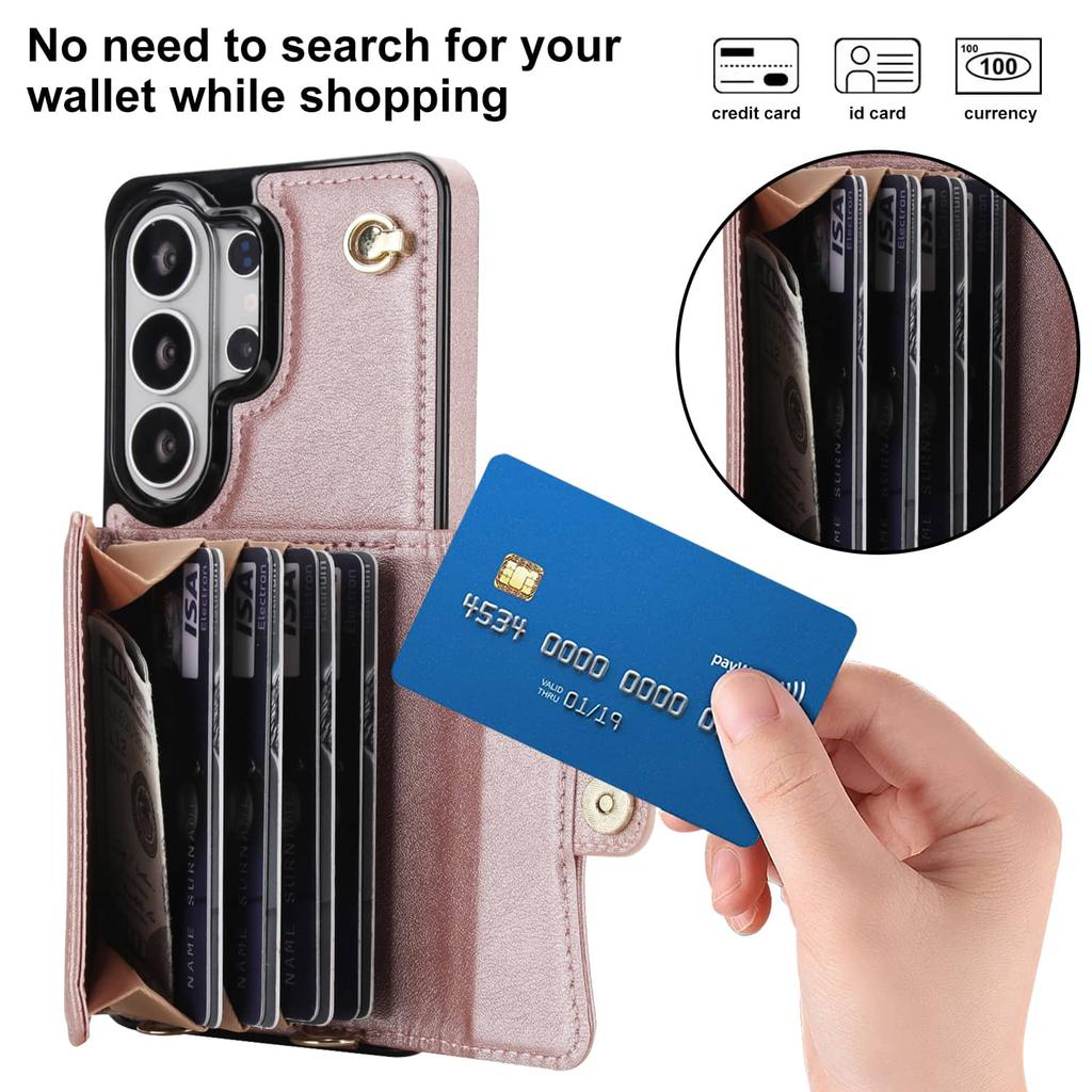 For Samsung Galaxy S26 Ultra S26 Plus S26 PU Leather Wallet Case Flip Cover Card Holder Kickstand Long Lanyard Shockproof Cover