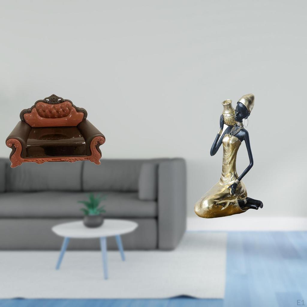 Miniature Sofa Couch Chair Model And African Tribal Lady Statue Table Decoration Handmade Craft for