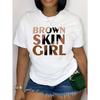 European Sizes Women's Casual Round-neck T-shirt with Brown Light Beige Print, Fabric, Regular Length, All-season Style
