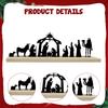 Metal Nativity Set Christmas Scene Silhouette Religious with Wooden Base for Indoor