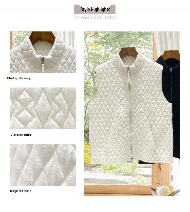Nanyou Women's Diamond Pattern Wool Stand Collar Zipper Vest - Stylish & Versatile for Autumn/Winter Layering