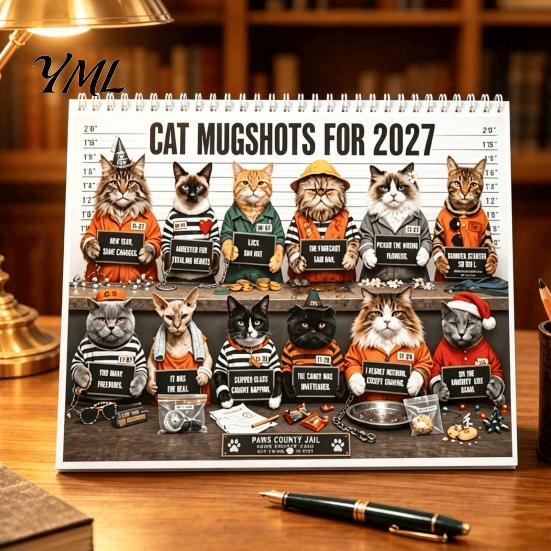 Funny Cat Monthly Planner 2027 Wall Calendar for Home Office, Large Print with Extra Date Display 12 Unique Cute Photos, Thick Paper Hanging