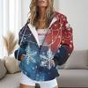 Womens Oversized Hooded Zip-Up Sweatshirt With Christmas Print Plus Size Long Sleeve Casual Top