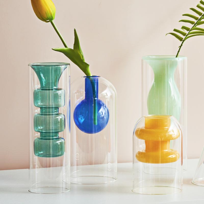 Glass Vase Art Decorations Flower Plant Container Vase Home Decor Accessories Desktop Crafts Terrarium Living Room decoration