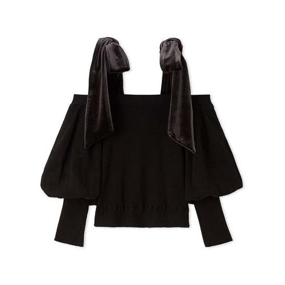 Lily Brown Shoulder Ribbon Off Shoulder Knit Tops LWNT244106 Women s