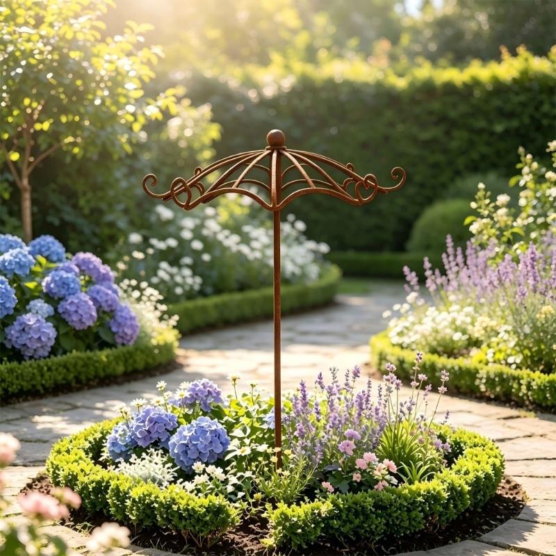 Umbrella Top Climbing Support Trellised for Potted Foliage, Metal Stake with Brown Finish for Balcony Displays, Outdoor Rows, and Small Outdoor