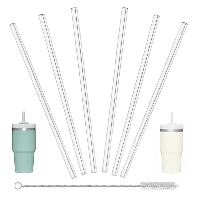 6pcs 30cm transparent food grade heat-resistant PE straws with cleaning brush, reusable straws suitable for 40 ounce cups