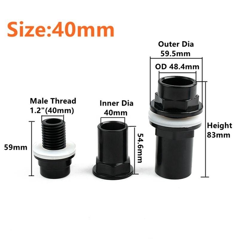 20~50mm Black PVC Pipe Thicken Connector Water Tank Inlet Outlet Joint Drain Irrigation Adapter Joint Aquarium Tank Accessories