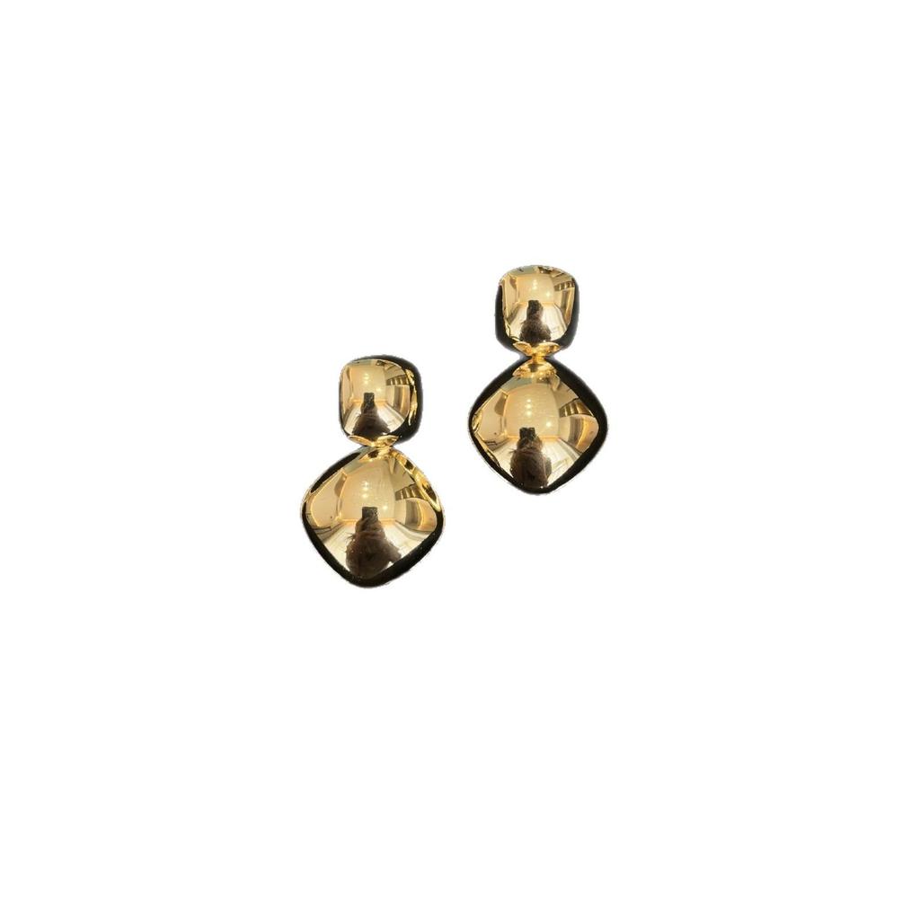 European & American Geometric Round & Oval Metal Earrings: Exaggerated, Simple, Water Drop Design, Bright Surface