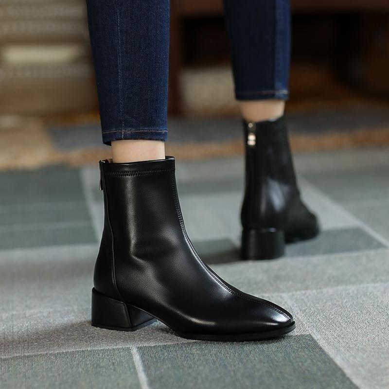 Damenschuhe 2026 Neue High Heels Quadratische Spitze Grober Absatz Kurze Stiefel Damen Herbst und Winter Kurze Stiefel Western Style Stiefel