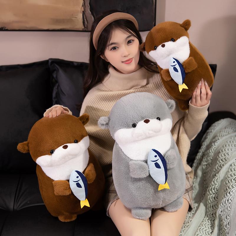 1pc New Otter Hug Fish Plush Toys Stuffed Wild Animal Cartoon Dolls Soft Sloth Throw Pillow Christmas Birthday Gift for Kids