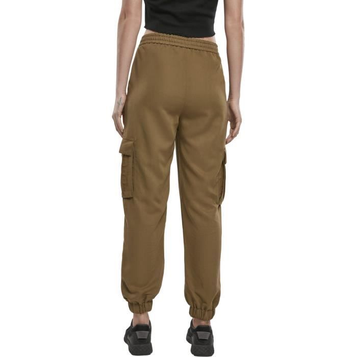 Damen Cargo-Trainingshose aus Twill - Urban Classics - High Waist - Oliv - Braun
