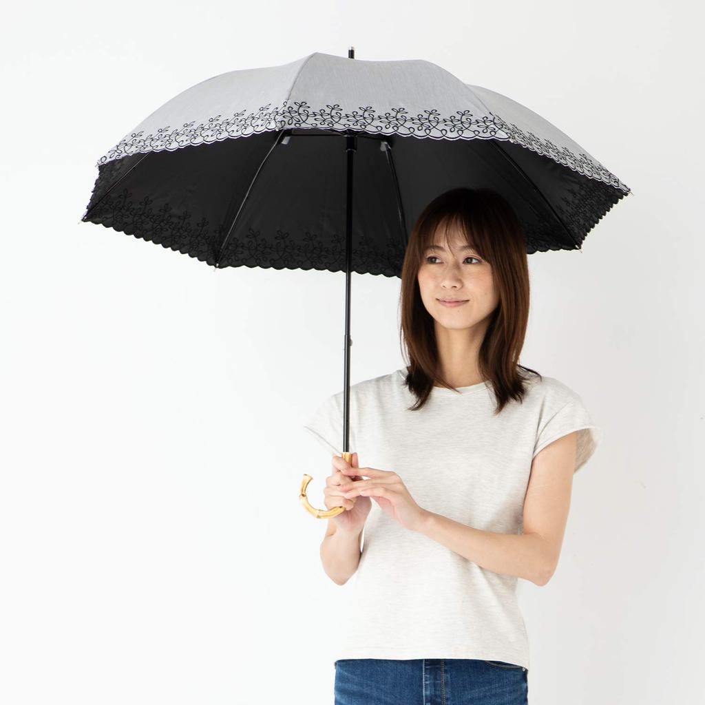 Sun UV heat and light compact long for both sunny and rainy light laminated Cool Plus Leaf chambray gray umbrella, protection, shielding, umbrella,