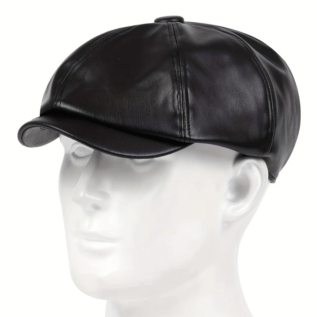 Spring Autumn Hats For Women Solid Color Plain Plain Octagonal Newsboy Cap Men Ladies Casual Pu Leather Hat Winter Beret Women Painter Caps
