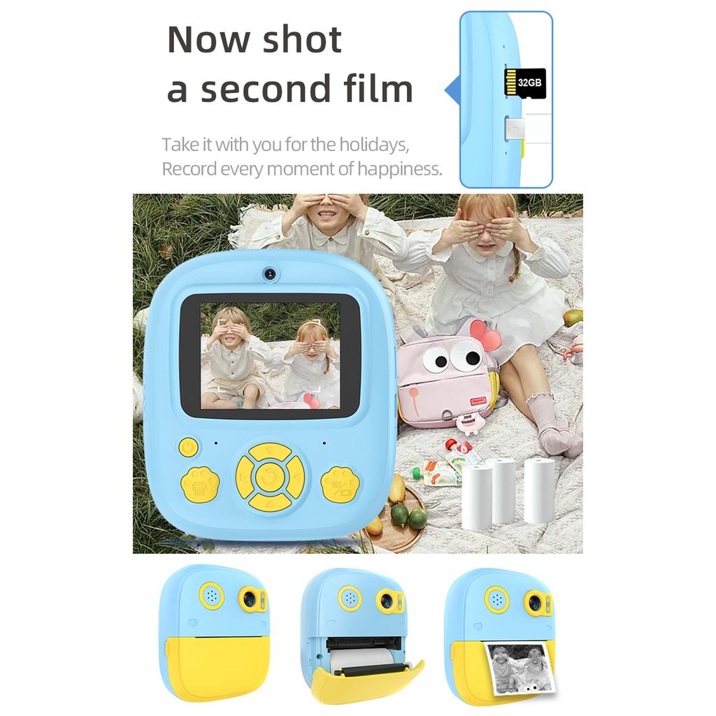 Kids Instant Print Camera Kids Digital Camera 1080P Digital Video Camera Dual Lens 2.4 Inch IPS