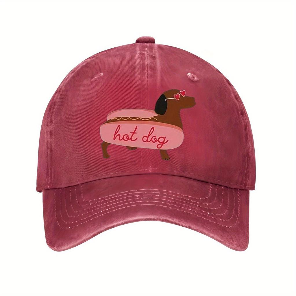 Hot Dog Dachshund Baseball Cap Cute Graphic Print Polyester Distressed Summer Casual Unisex Adjustable Hat
