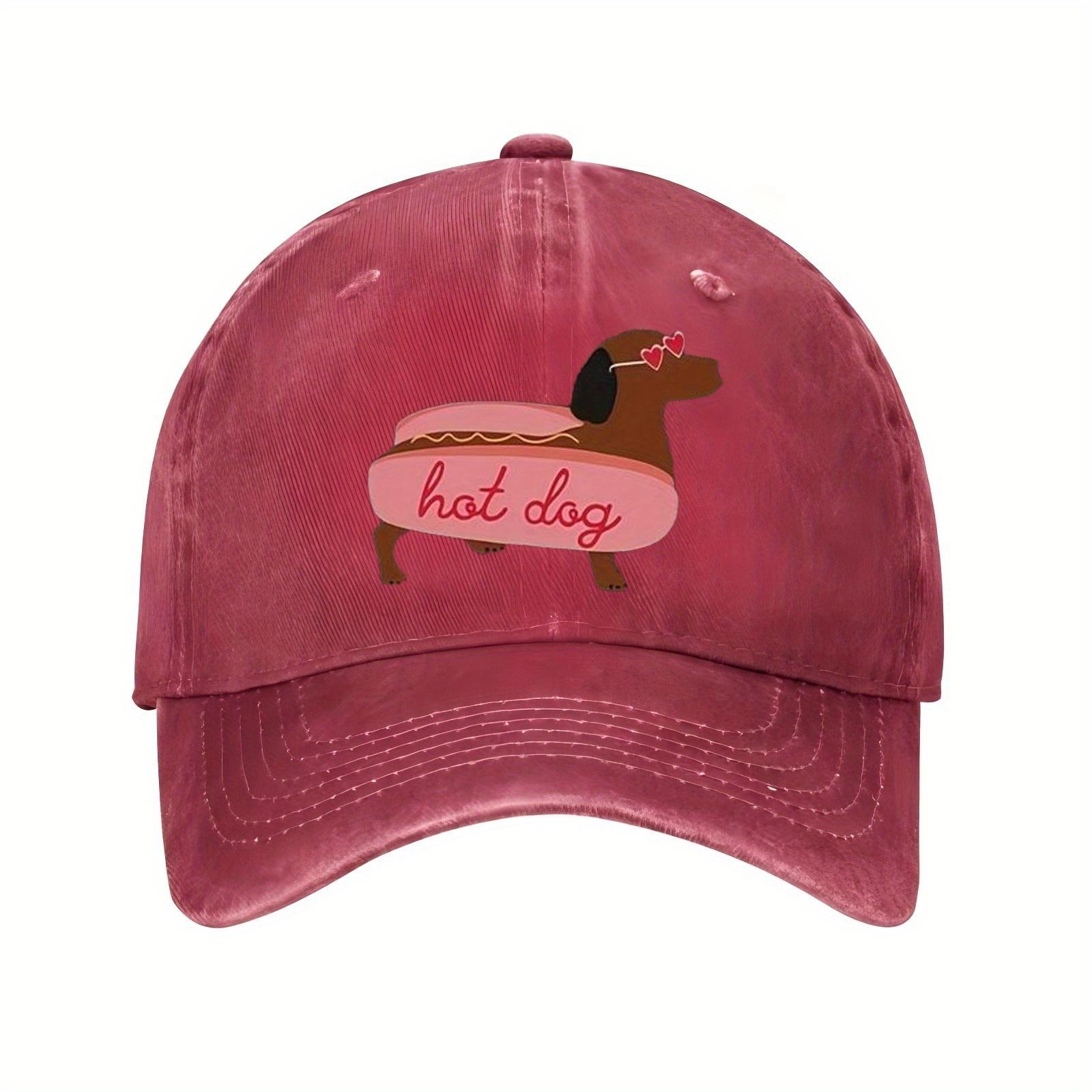 

Hot Dog Dachshund Baseball Cap Cute Graphic Print Polyester Distressed Summer Casual Unisex Adjustable Hat One Size