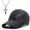 2pcs Men's Baseball Hat Necklace Set Fashion Dragon Print Quick Dry Mesh Sun Shade Sun Hat Cross Pendant Necklace