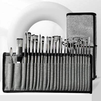 24-teiliges Nylon-Pinselset mit aufrollbarem Canvas-Etui für Gouache-, Aquarell- und Ölmalerei