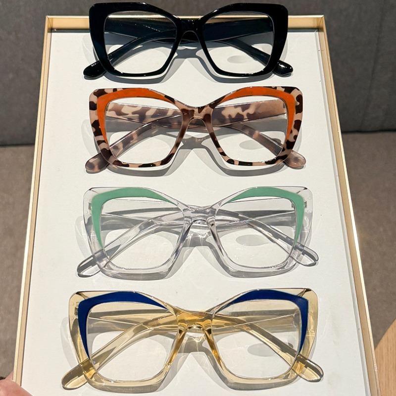 Fashion Cat Eye Large Frame Anti Blue Light Reading Glasses Men Women Retro Full Frame Color Blocked Decorative Presbyopia Eyeglasses