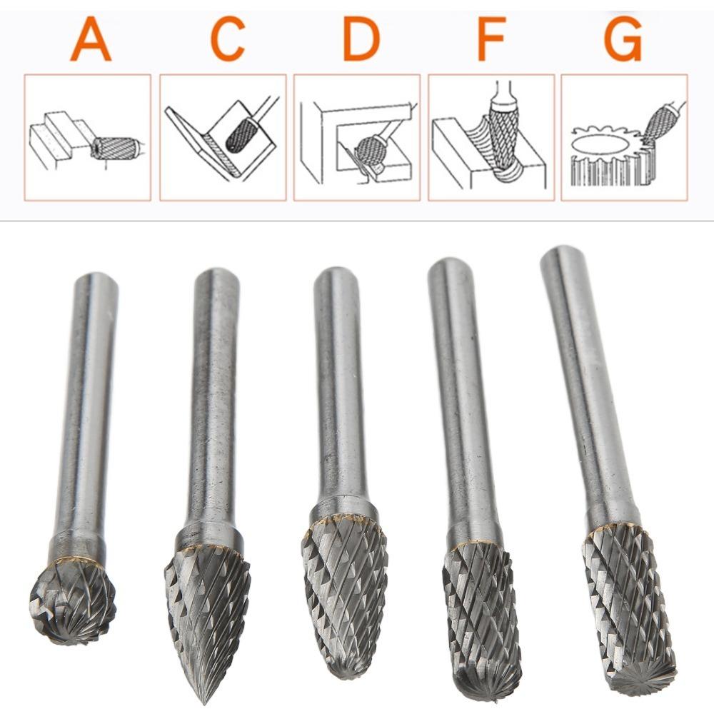 5PCS Alloy Steel Carbide Rotary Burr Set 6x10mm Rotary Burr File Set Weld Seam Trimming