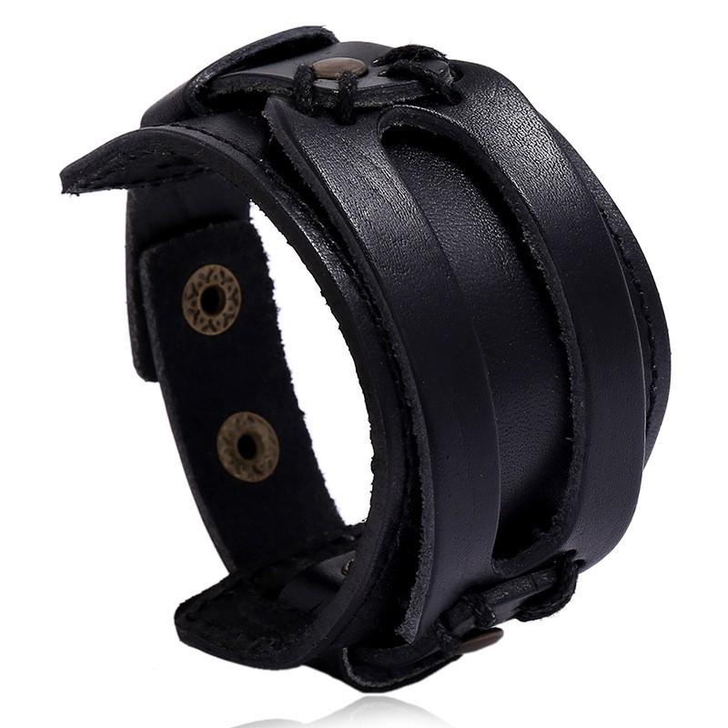 Mens Vintage Punk Leather Bracelet Handmade Multi-Layer Geometric Cuff Biker Style Jewelry Accessories