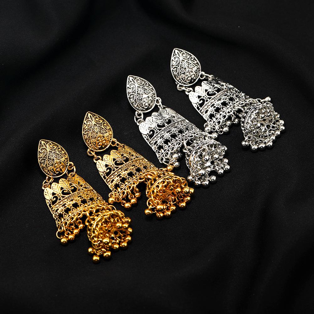 Retro Fringed Stud Earrings, Long Hollow Earrings, Ethnic Style Versatile Bell Earrings