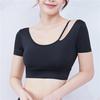 Women's Yoga Wear with Bra Pads, Pilates Tank Top, Short-sleeve T-shirt, Tight Quick-dry Short Fitness Top, Sleeveless