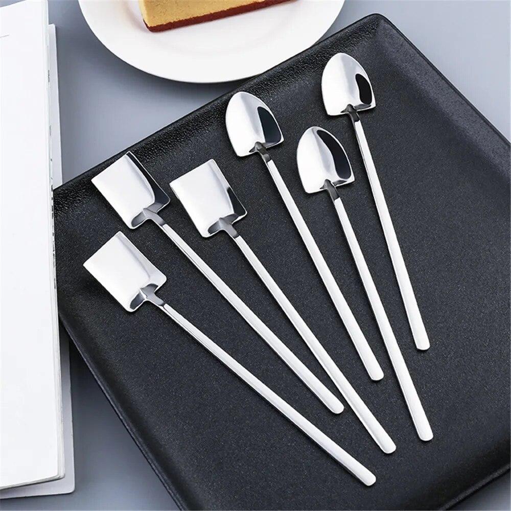 1/2pcs Set Stainless Steel Shovel & Point Spoons Coffee Tea Spoon Ice Cream Dessert Tip Scoops Cutlery Tableware SetKitchenTools