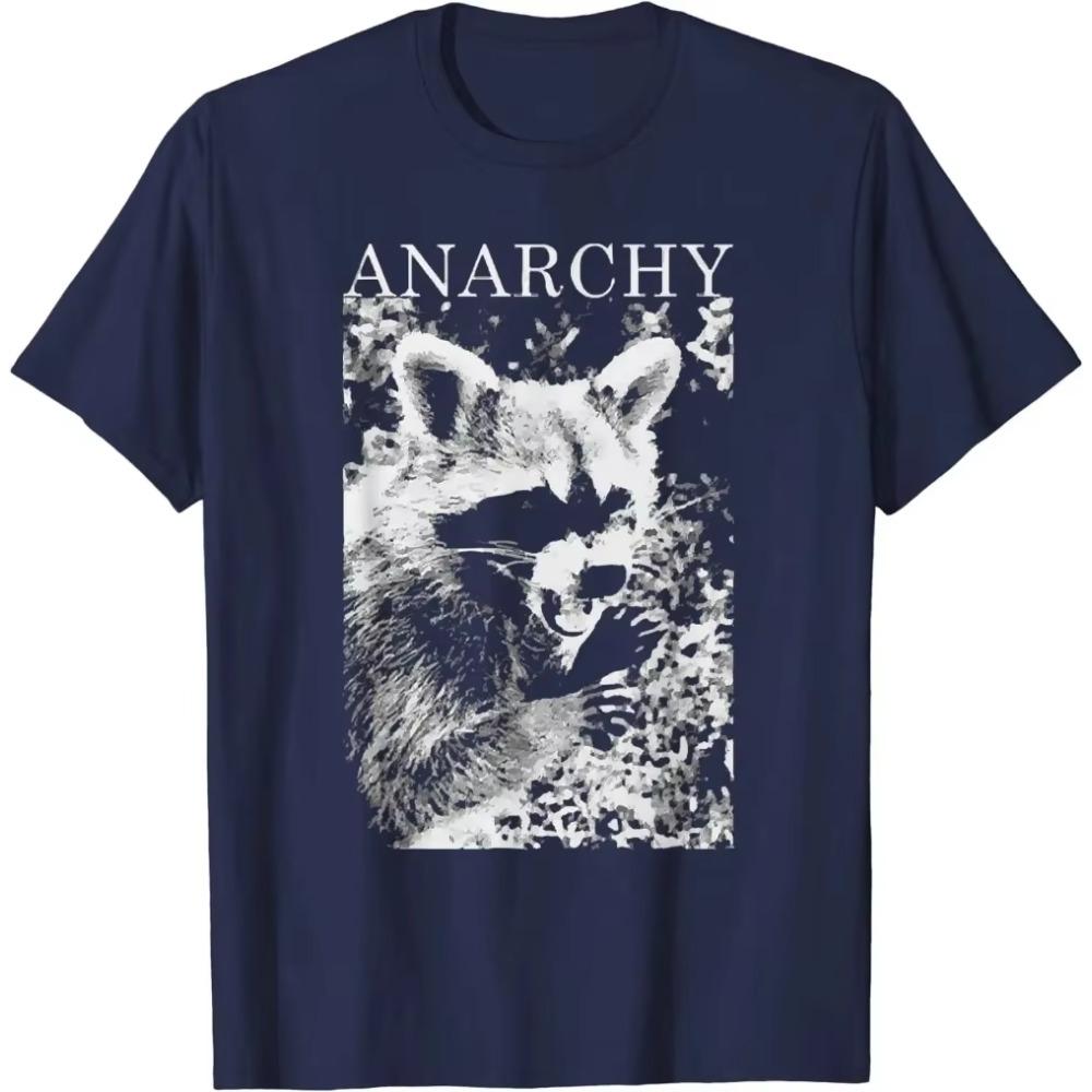 ANARCHY RACCOON FUNNY T-Shirt Mens T Shirts Vintage T Shirt Graphic T Shirts Oversized T Shirt Casual Cotton Four Seasons