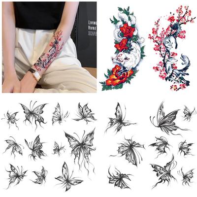 Handgemalte Schmetterling Plain Blume Dorn Fuchs Wasser Transfer Wasserdicht Einweg Tattoo Aufkleber Set