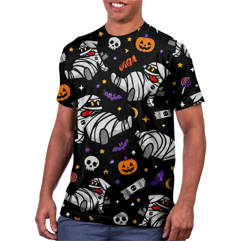 Halloween All Over Print T Shirt, Cute Pumpkin Graphic Tee for Women Men