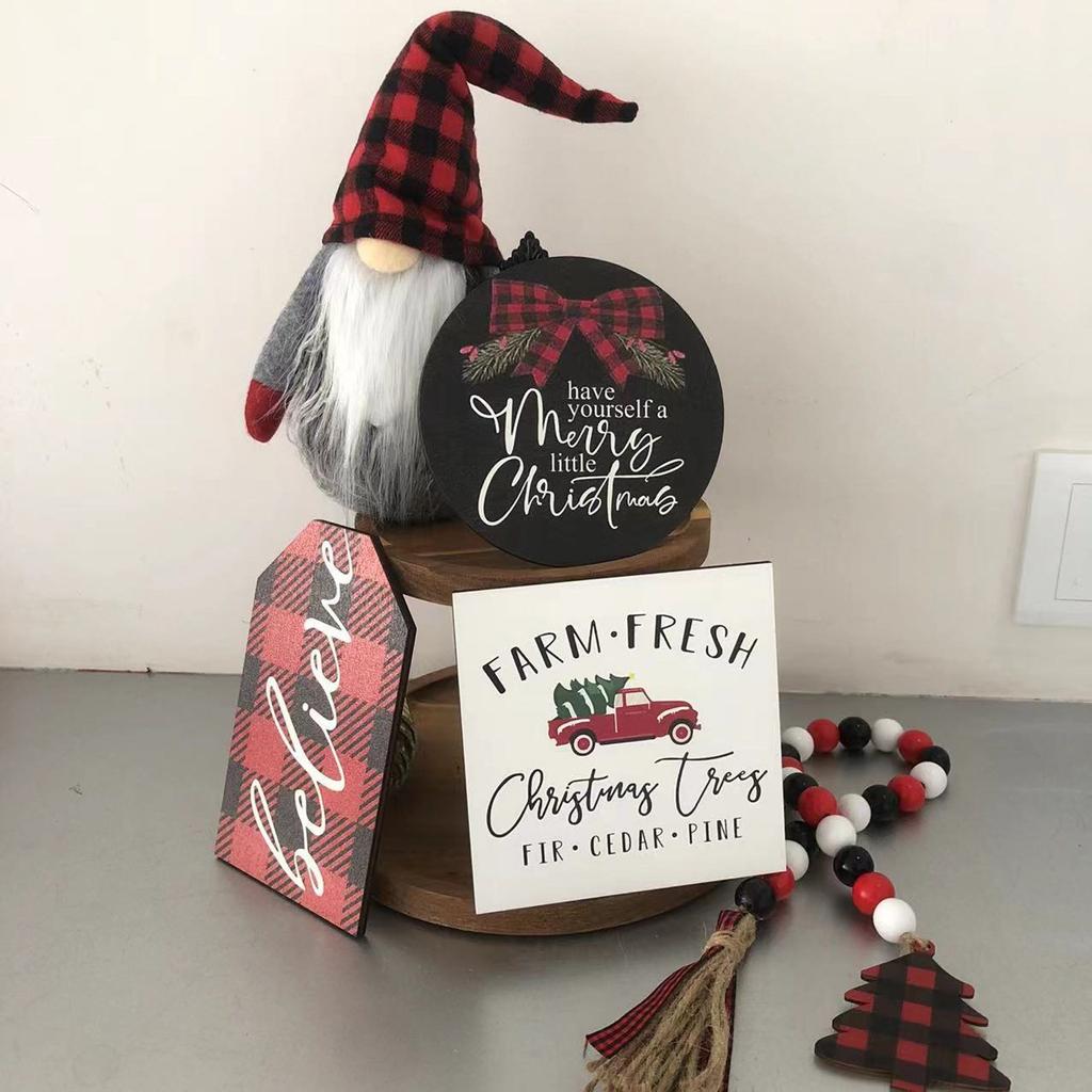 Festive Christmas Tiered Tray Decor Santa Wood Sign Gnome Santa for Holiday Table Centerpiece for New Year Home Tabletop