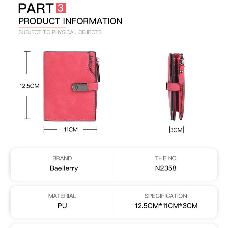 Baellerry Women's Short Purse Fashion Foldable Notecase Wallet Pu Leather Billfold Students' Coin Purse Zipper Card Holder