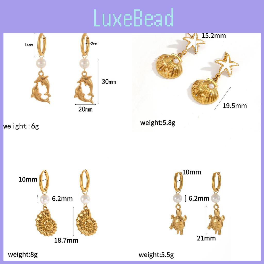 Brincos Série Oceano de Conchas e Cavalos-marinhos em Aço Inoxidável com Banhos de Ouro para Mulheres