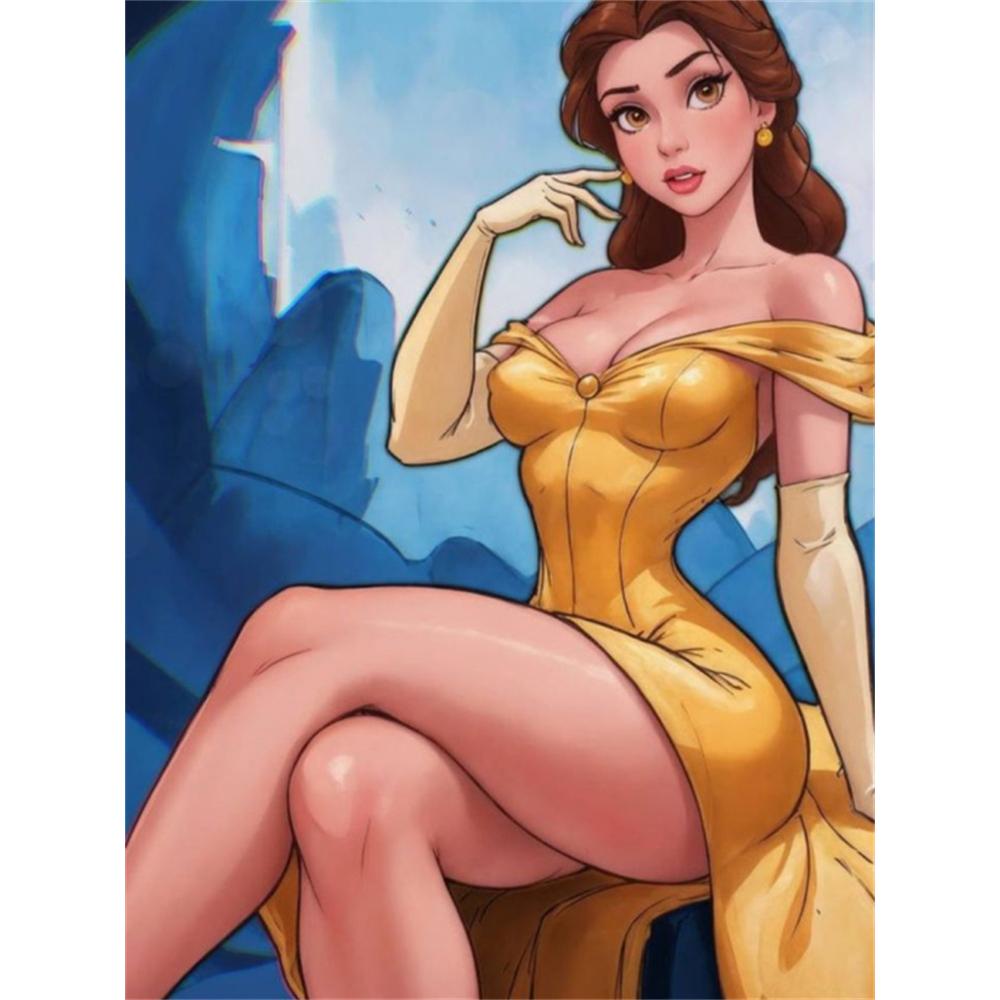 

Disney 5D DIY Diamond Painting Belle Illustration from Beauty and the Beast Full Round Diamond Mosaic Cartoon Embroidery Art PaintingforHomeDecoration Round 20x30cm