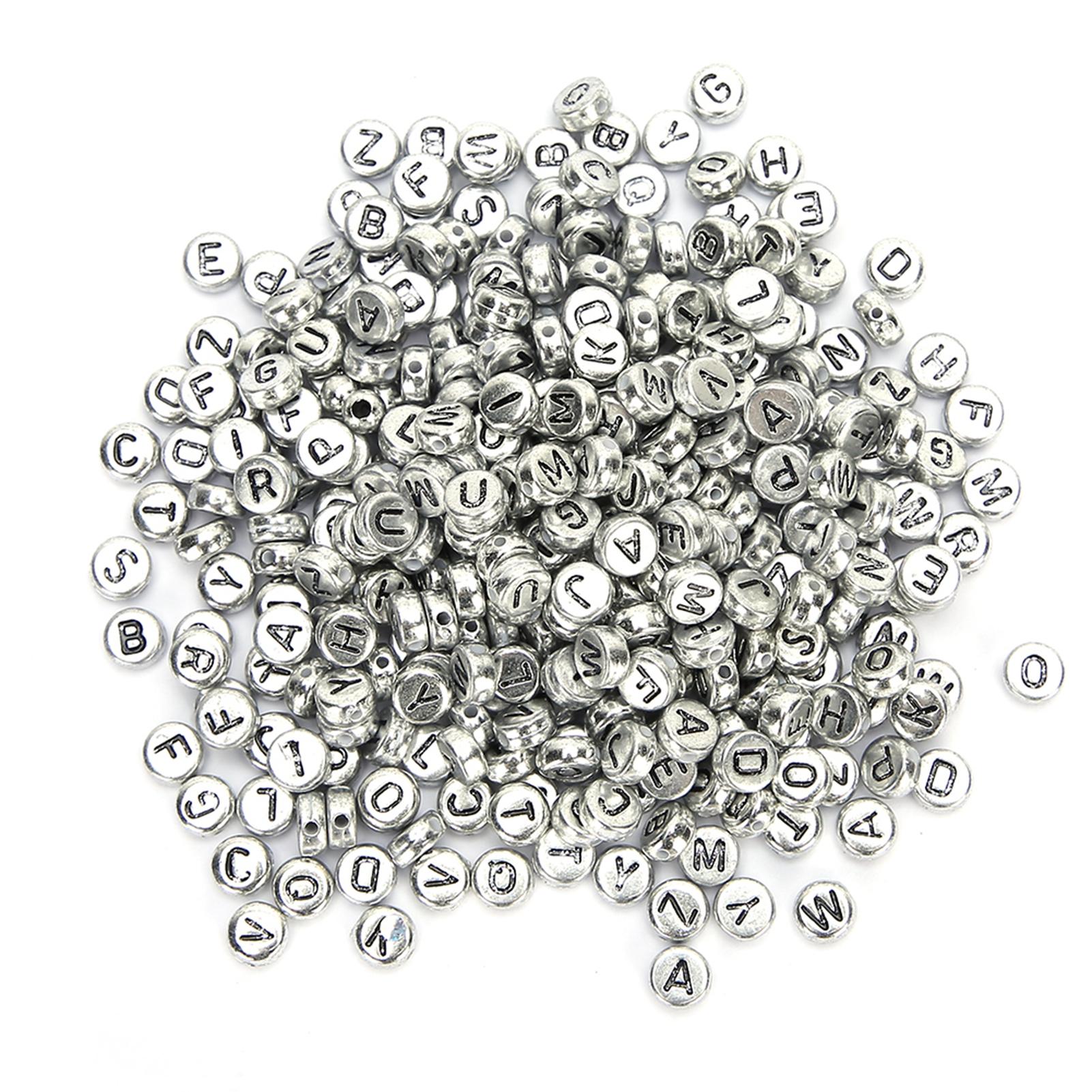 

500PCs Acrylic Beads Round DIY Material Handmade Beaded Accessories English Alphabet for ClothingSilver