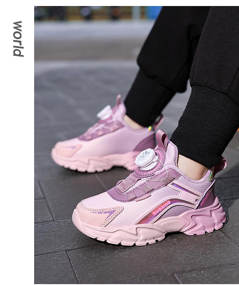 Bobodou Girls' Winter Cotton Shoes - Velvet-Lined Waterproof Running Sneakers