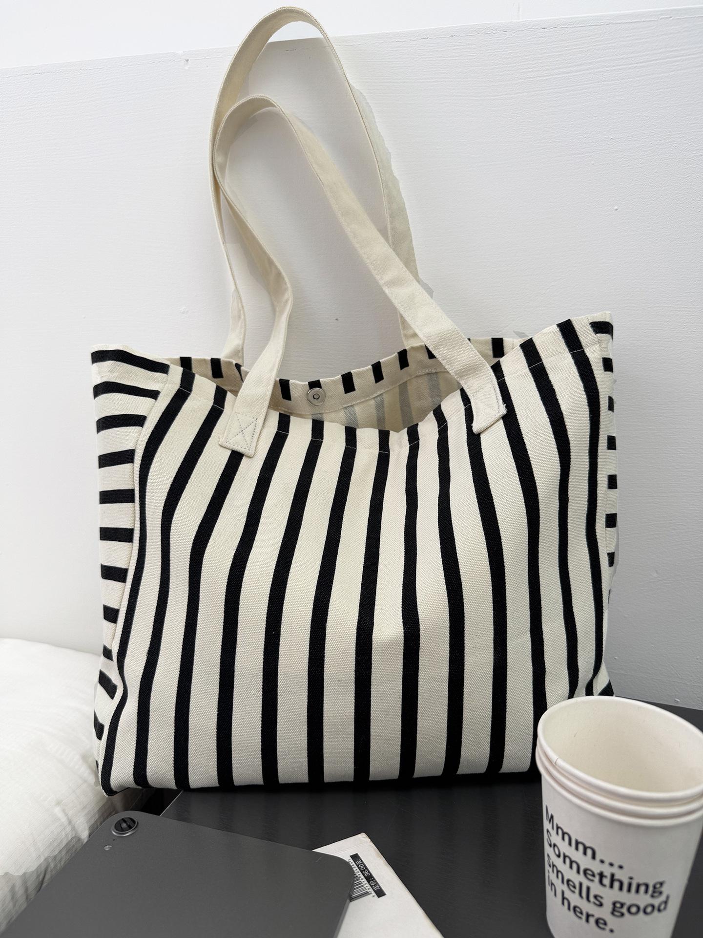

Women s Striped Canvas Shoulder Bag Tote Bag