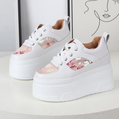 Mode Sommer Damen Hohe Plateau Bling Freizeit Schuhe 12CM Bequeme Keile Klobige Sneaker Atmungsaktives Mesh Sport Dad Schuhe Frau
