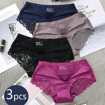 3 STÜCKE Neue Nahtlose Damen Komfort Spitze Slips Ausgeschnittene Höschen Set Unterwäsche Hüfttief Weiblich Sportslip Weiche Damen Lingerie