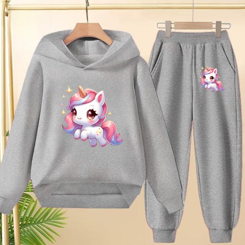 Kids Clothes Cute Unicorn Print Hoodie Sportswear Coat+Pants 2P Boy Girl Toddler 3-12Y Leisure Top Fashion Sunshine Charming Set