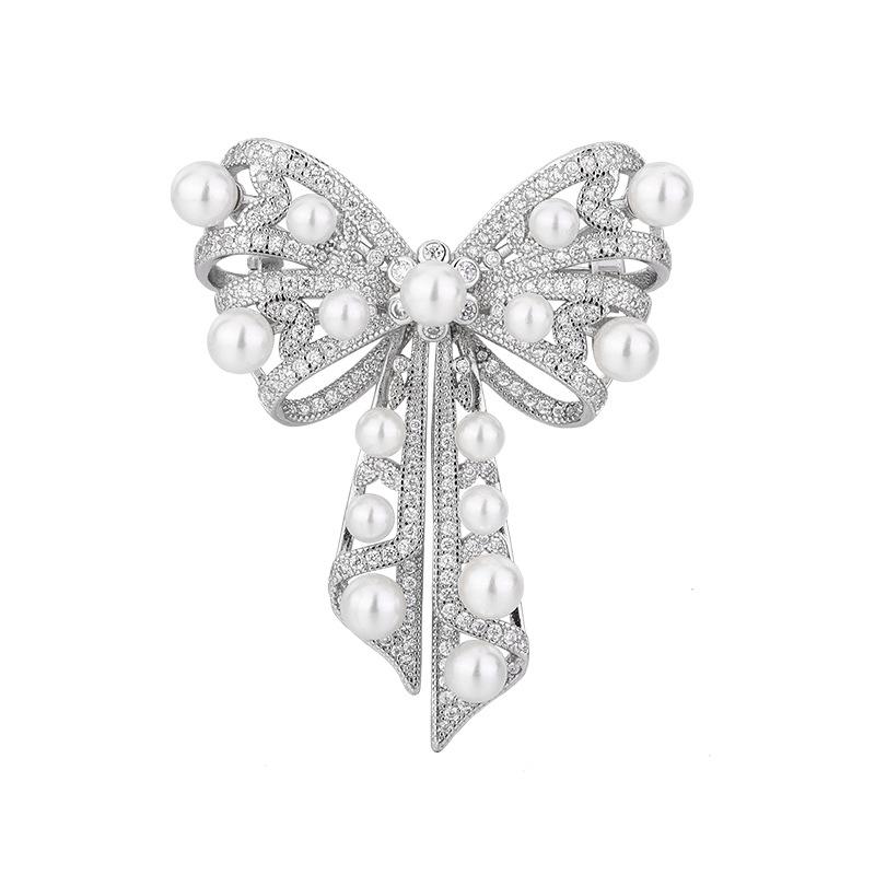Pearl Brooch Women's Wedding Dress Fixed Accessories Brooch Temperament Rhinestone Pearl Baroque Butterfly Brooch Pin