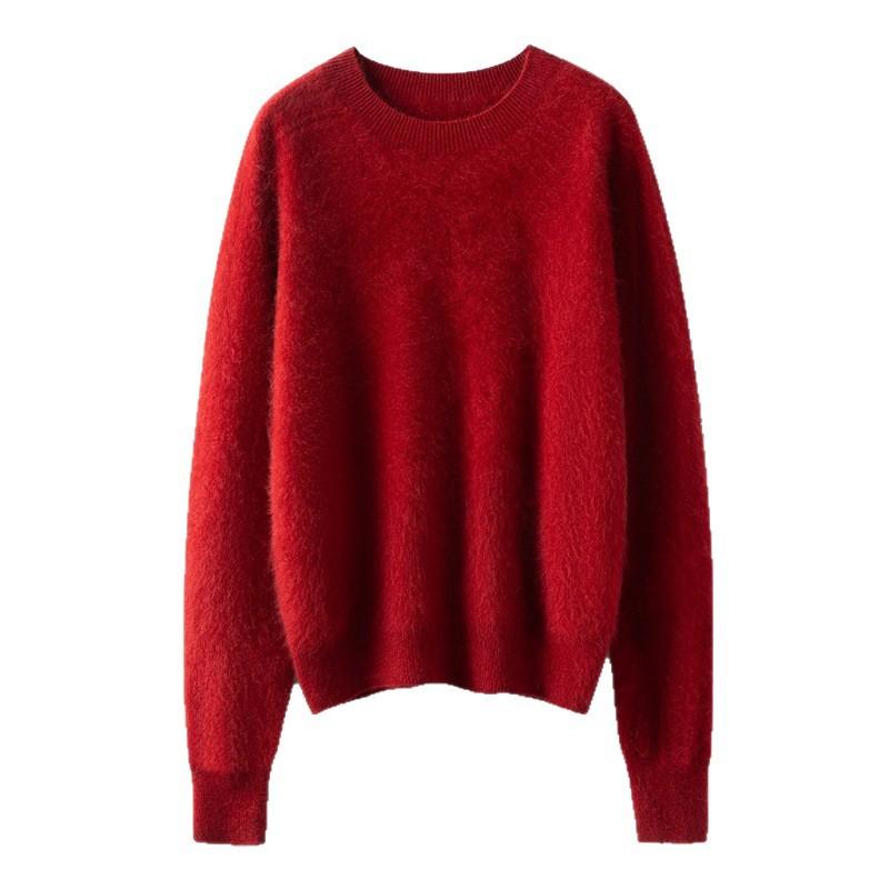 Autumn And Winter New Brushed Women'S Loose Round Neck Long Sleeve Solid Color Pullover Wool Bottoming Knitted Sweater