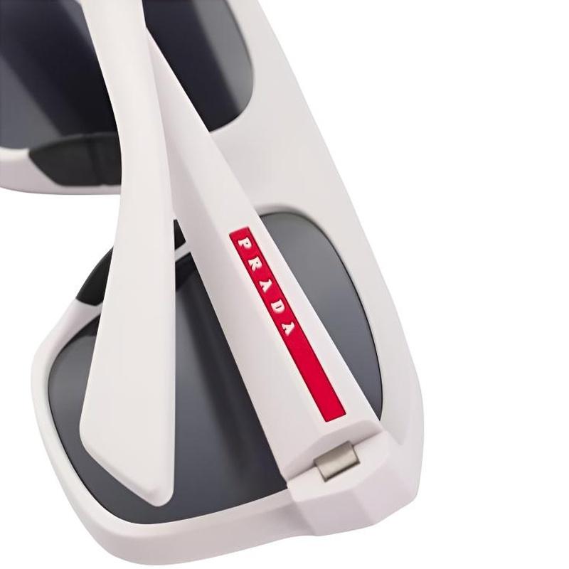 Prada Iconic Linea Rossa Red Line Design Acetate Irregular Sunglasses Men's White