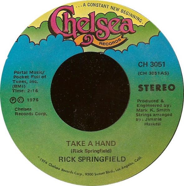 7inch Record RICK SPRINGFIELD - Take A Hand CH3051 Chelsea Records 1976 US Rock Used