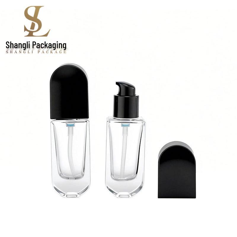 30ml ovale Foundation-Flasche mit rundem Bogenverschluss und Lotion-Spender für Serum, BB-Creme und Primer