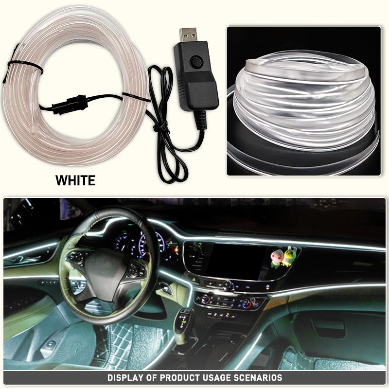 1/3/5M Car Interior Ambient Lights Dashboard Console DIY Flexible Neon Atmosphere Decorative Lamp LED EL Cold Light Strips