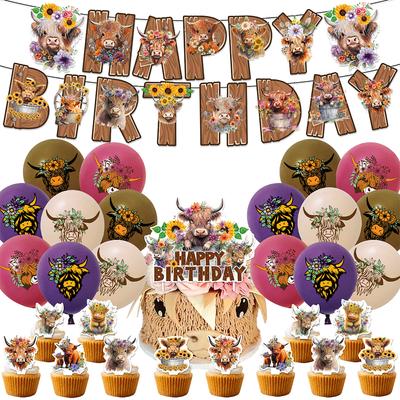 30pcs Highland Cow Party Decorations Include Banner, Balloons, Cake Topper