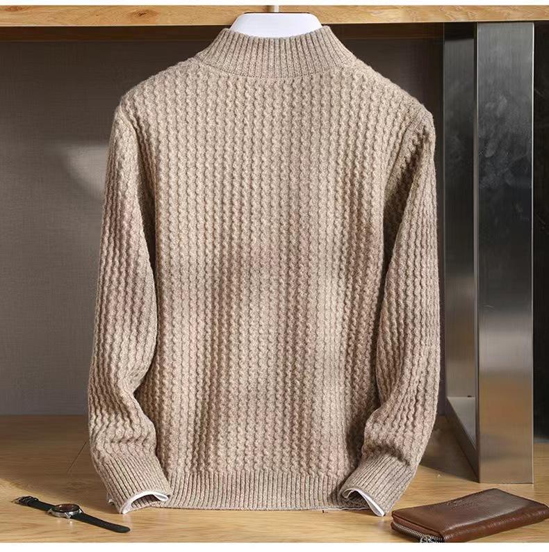 Men's Thickened Wool Knit Cardigan with Stand Collar Zipper Sweater